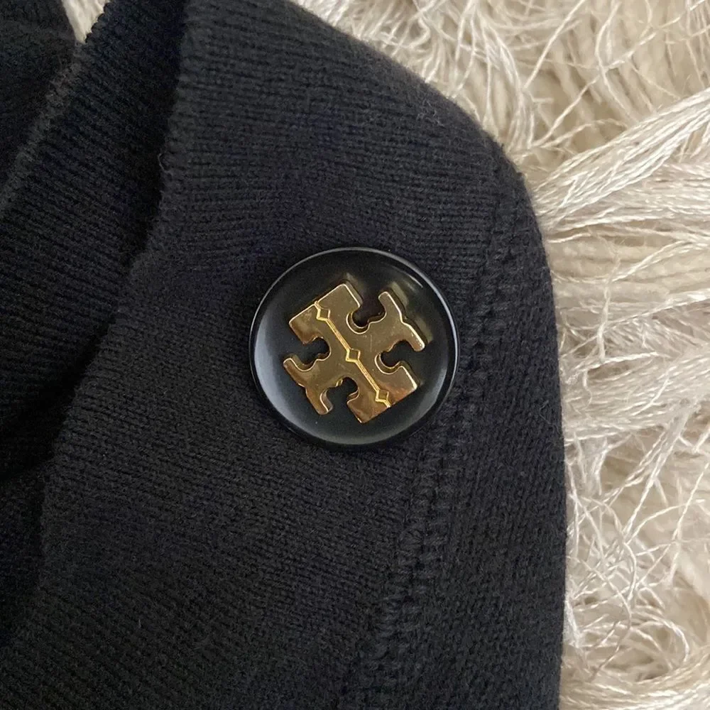 Tory Burch Simone Black Long Sleeve Button Front Cotton Cardigan size S - Picture 8 of 10